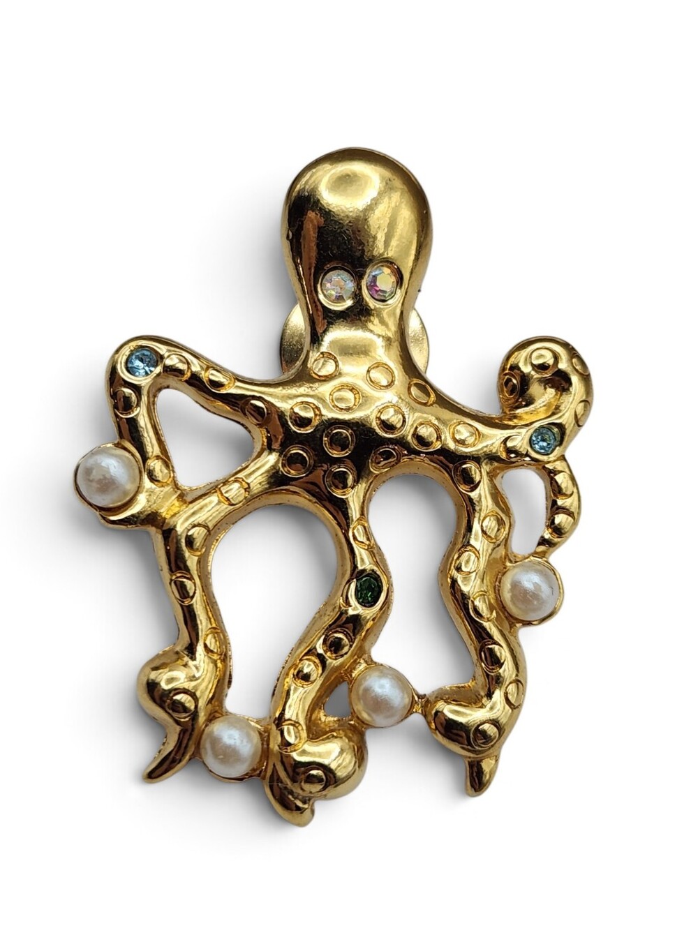 Vintage Avon Octopus Lapel Pin AB Rhinestone And Faux Pearl